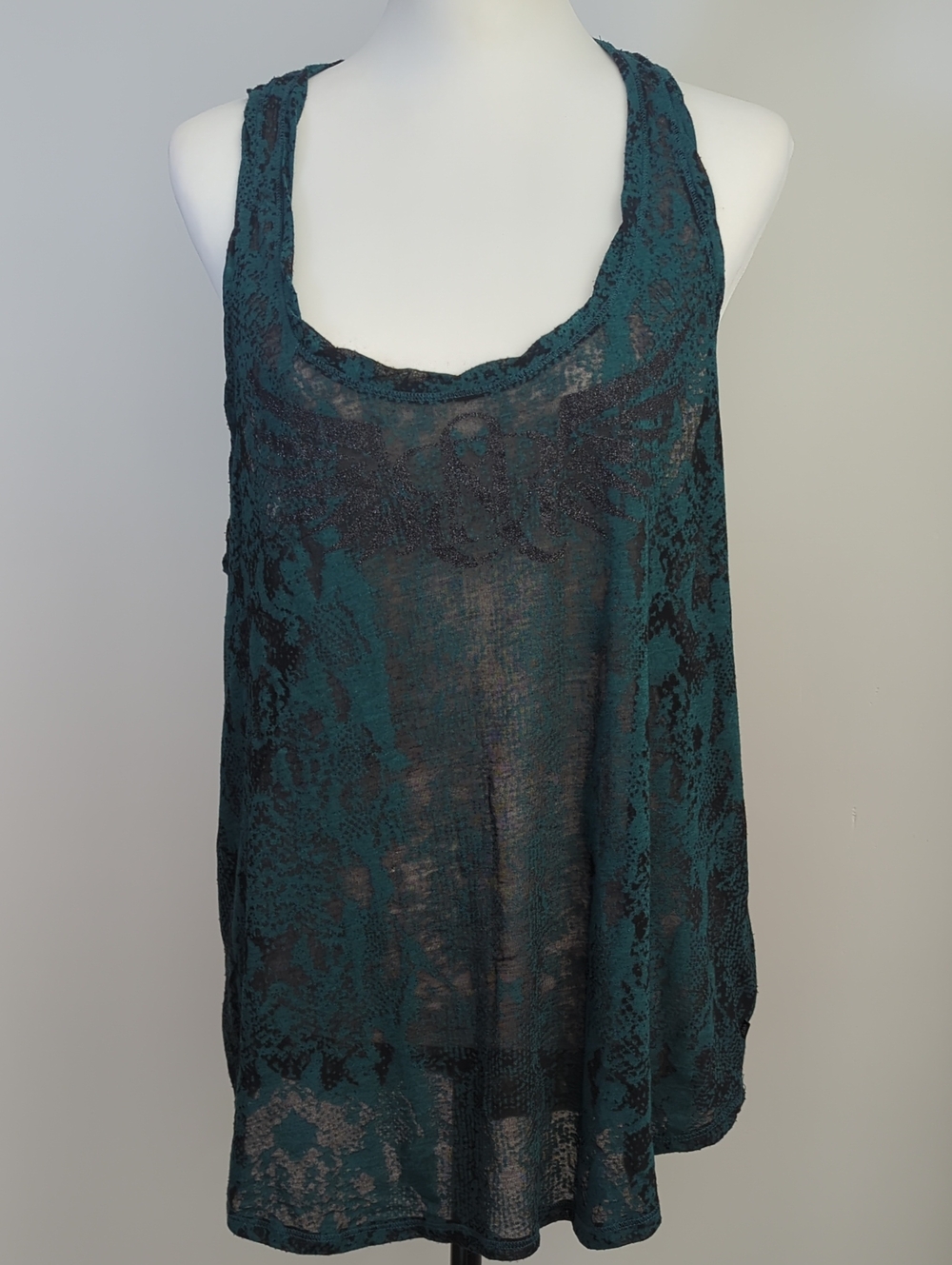 Pair of Rock & Republic Embellished Snakeskin Racerback Tank Tops Teal Maroon - Picture 2 of 16